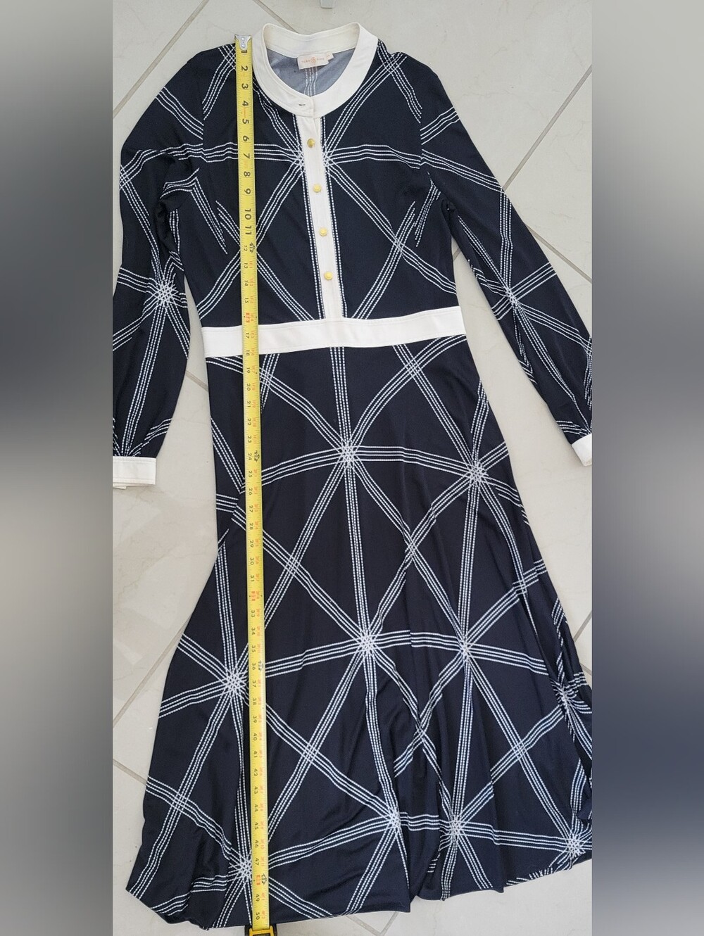 Tory Burch Maxi Dress L Geometric Mod Quiet Luxury Preppy - Picture 9 of 15